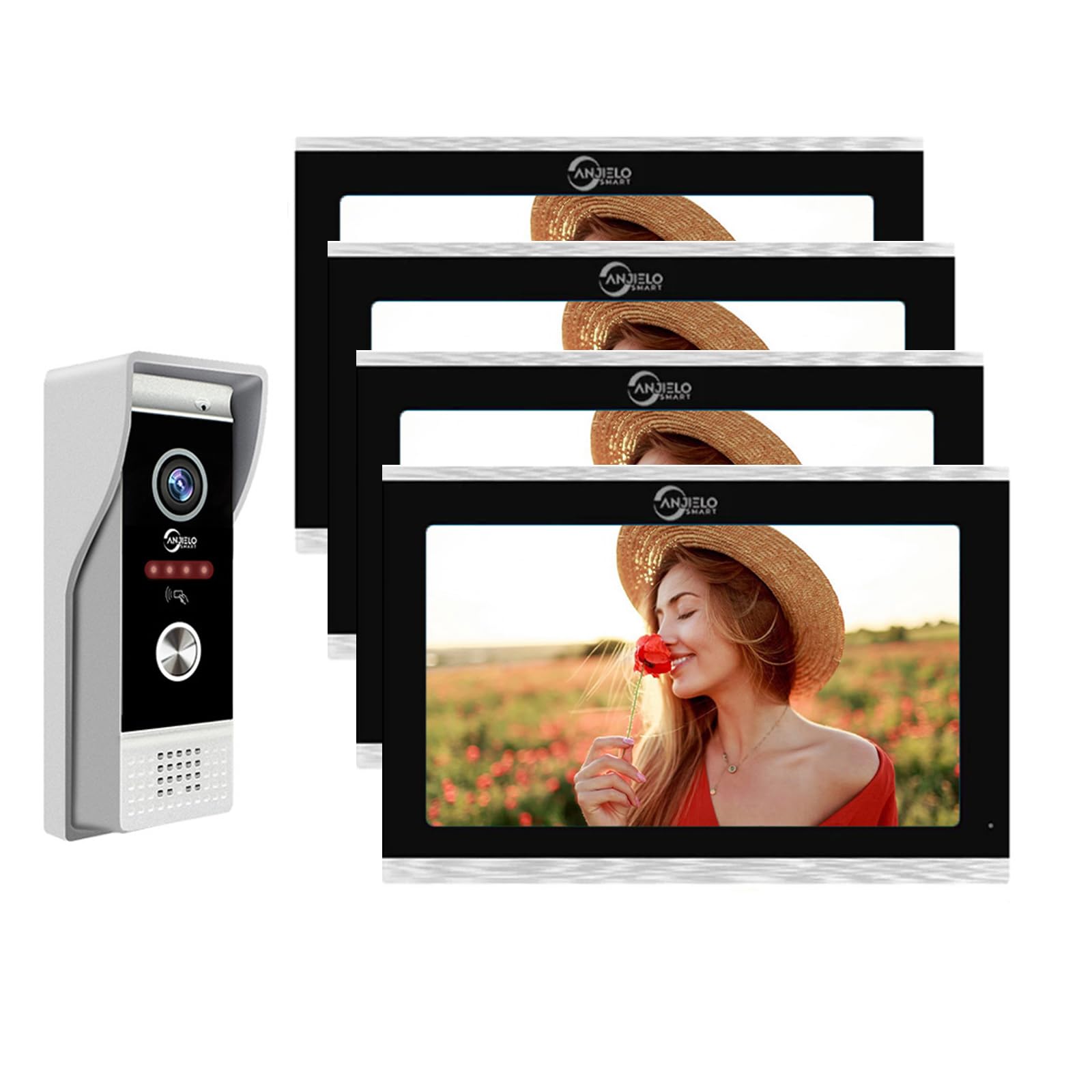 Intercomunicador de video portero con cable para apartamento con cámara de timbre de 1080P, monitor de 10 pulgadas,TUYA WiFi Smart Home Video Portero Teléfono Kits para Villa Casa (1 Timbre+4 Monitor)