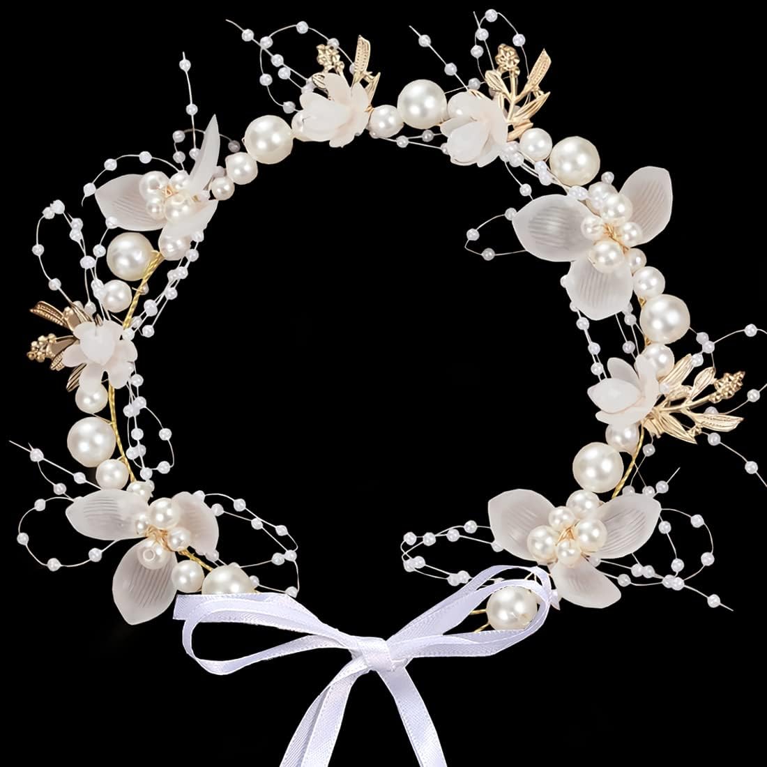 Coroncina Prima Comunione, Fascia per Capelli Damigella, Cerchietto in Nastro, Accessori Prima Comunione, per Matrimoni, Compleanni e Feste (A)