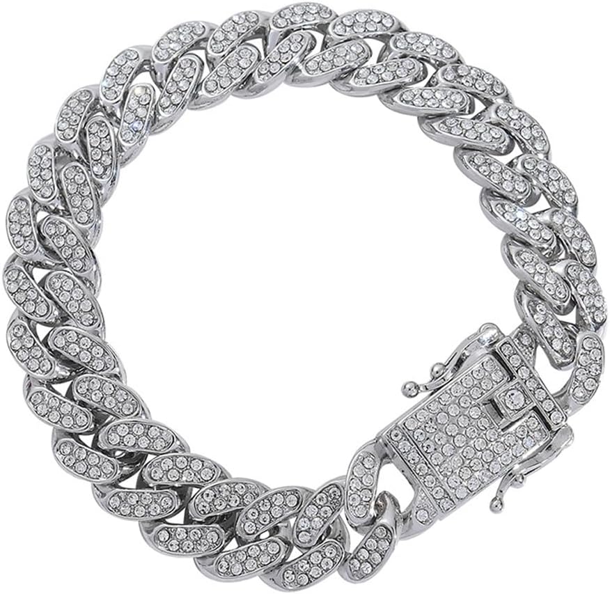 Dog Chain Diamond Collar Walking Metal Chain Collar with Design Secure Buckle, Pet Collar Jewelry Accessories for Small Medium Large Dogs Cats (Silver, 10 Inch)