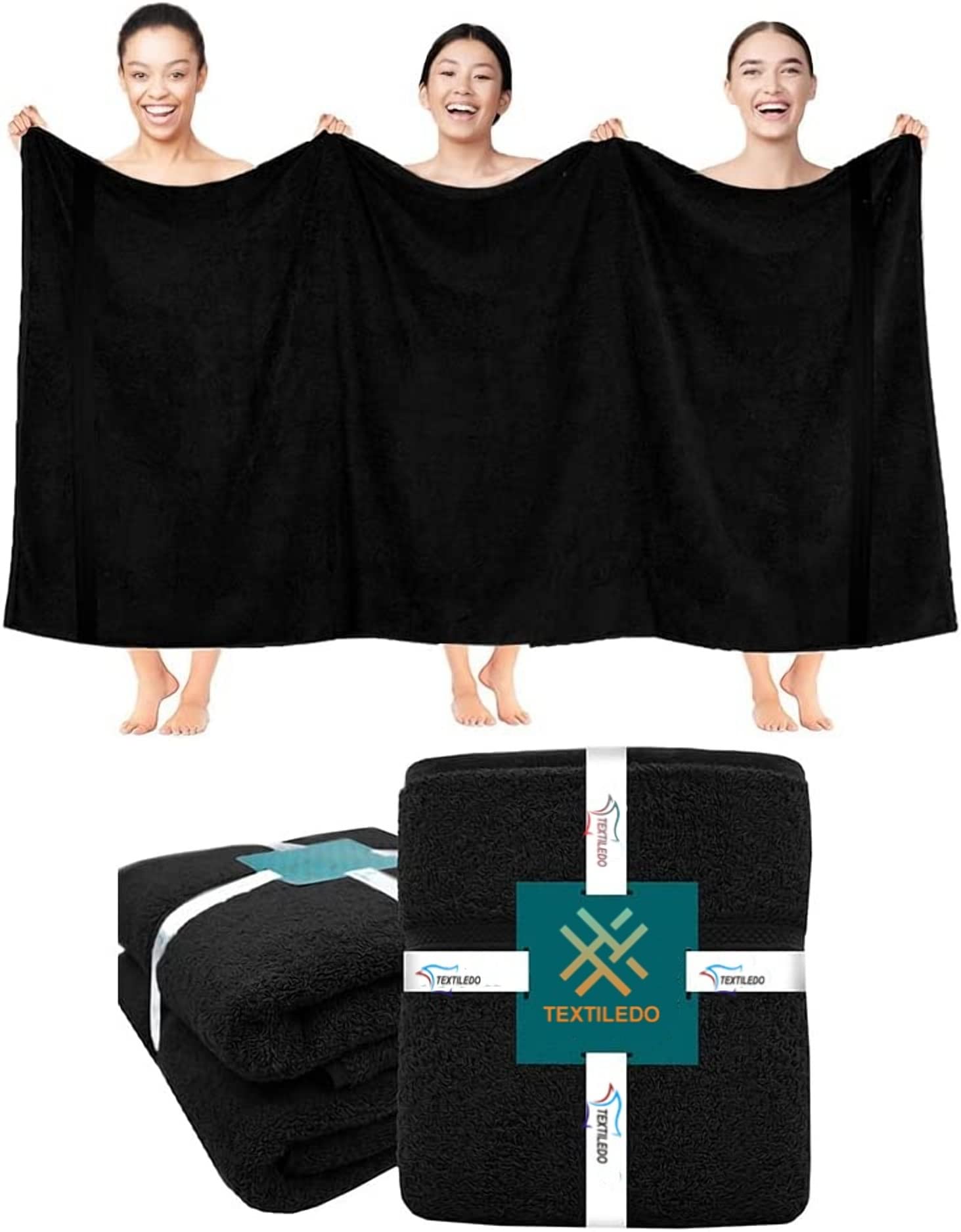 Textile Do 2 X Super Jumbo Charcoal Bath Sheets (100 x 200 cm) 100% Egyptian Cotton Extra Large Bath Sheet Towels Body Wrap Beach Towels (Black