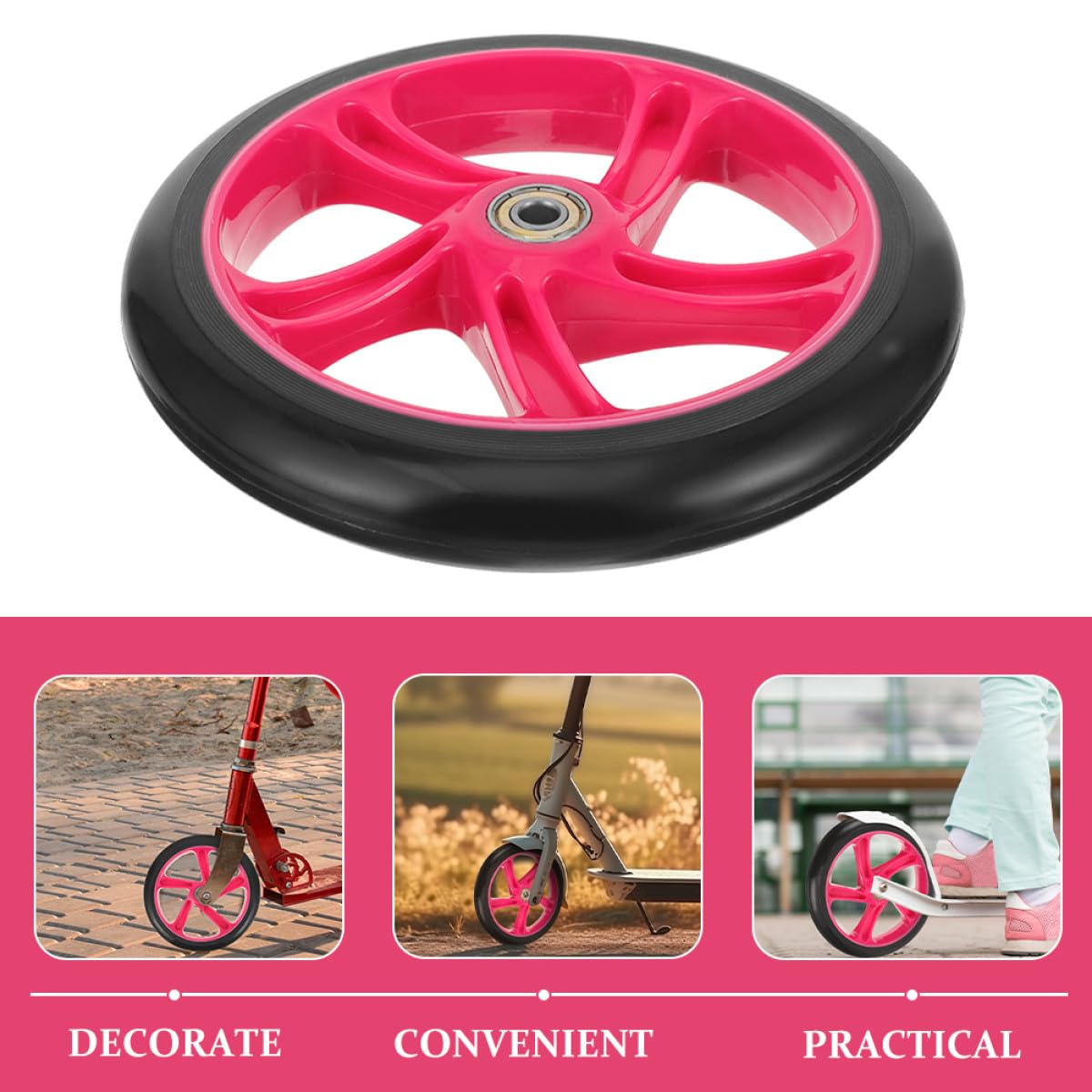 Kichvoe Ruote per Monopattino Elettrico in Pu ad Alta Durezza e Resistenza allo Strappo, 1 Paio di Ruote Elastiche Rosse per Scooter Stunt e Sport
