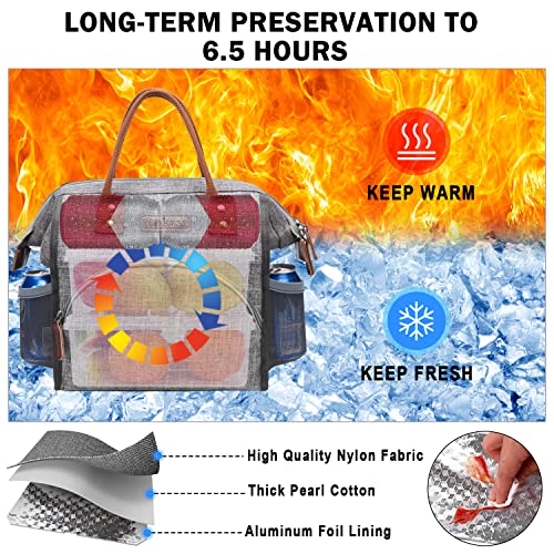 Lokass Lunch Bag Women Insulated Lunch Box Wide-Open Lunch Tote Bag Large Drinks Holder Durable Nylon Thermal Snacks Organizer For Men Adults College Work Picnic Hiking Beach Fishing,Grey #TOP2