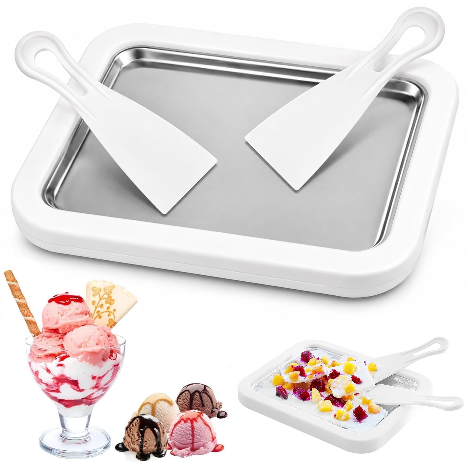 2026 Upgraded Rolled Ice Cream Maker Kit, Includes 2 Spatulas, Stainless Steel Instant Icecream Machine for Home Kids Gelato DIY Parent-Child Activities