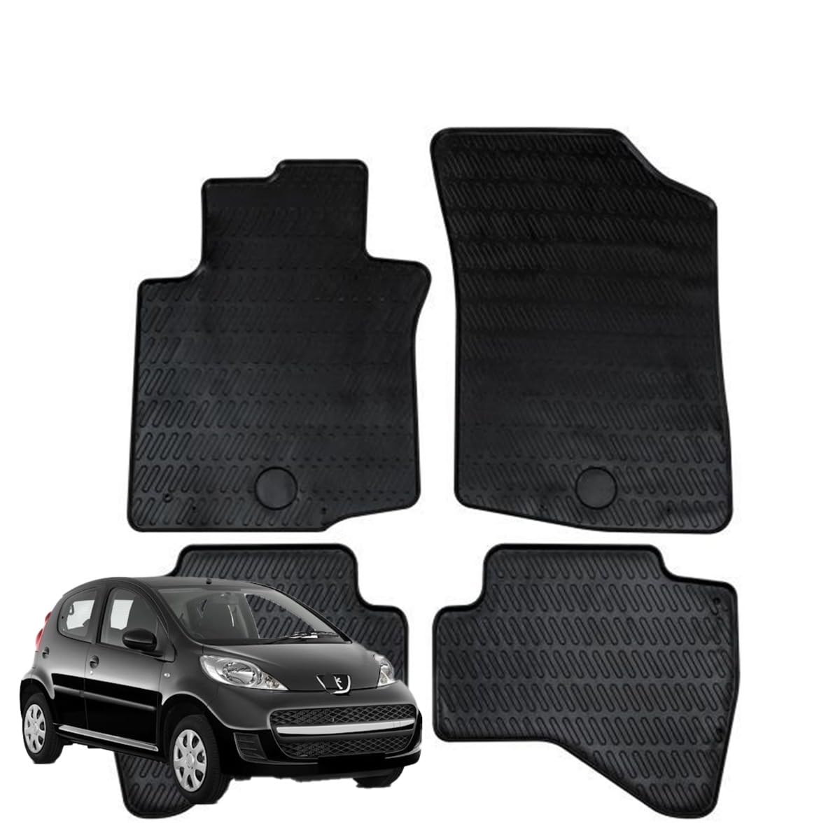 SERIE 4 TAPPETI - TAPPETINI IN GOMMA 3D NERI PER PEUGEOT 107 05->16-3/5 Porte