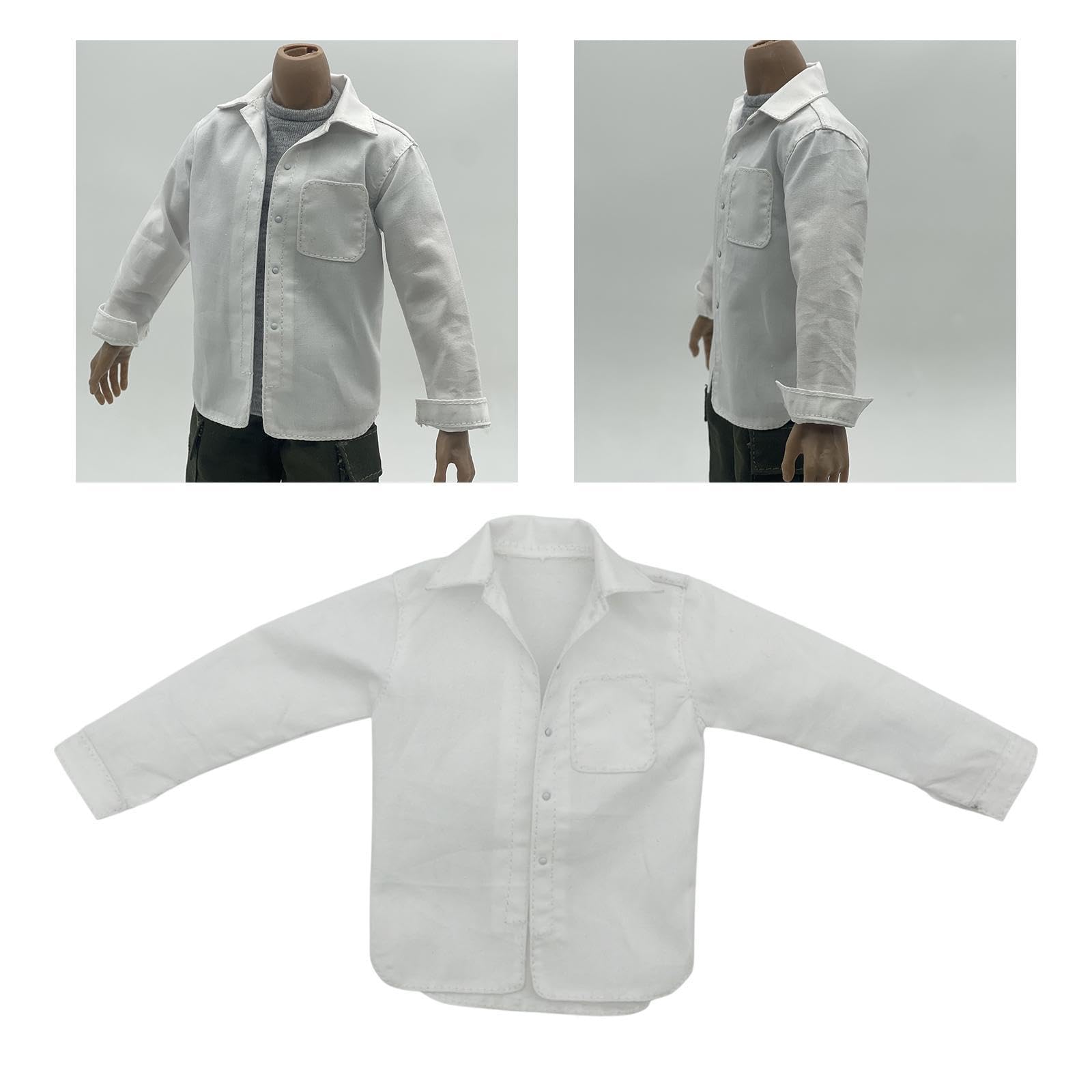 grey dress shirt white buttons 1/6th scale figure amazon Generic 1/6 Male Casual 1:6 Male Casual Shirt Figures Costume for 12 Inch, White, Figures Sinamay Lace Design