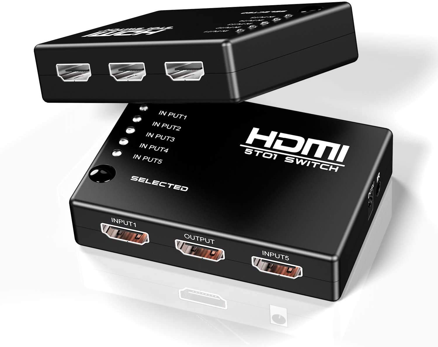 Mecclien HDMI Switch 5 Port 5X1 Switcher Version 2.0 4K x 2K @60Hz Full 3D Support 7.1 Surround Sound Audio HDCP 2.2 for Input DVD PS4 Blue-Ray to Output HDTV