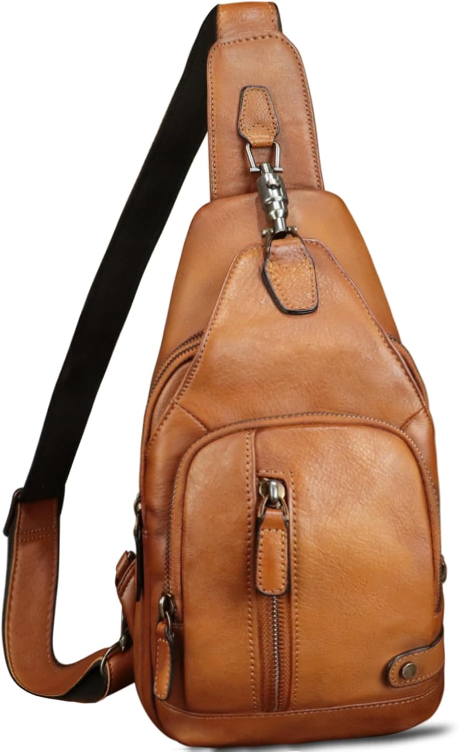 IVTG Genuine Leather Sling Bag for Women and Men Vintage Desinger Chest Over Shoulder Crossbody Bag Sling Backpack Purse (Brown)