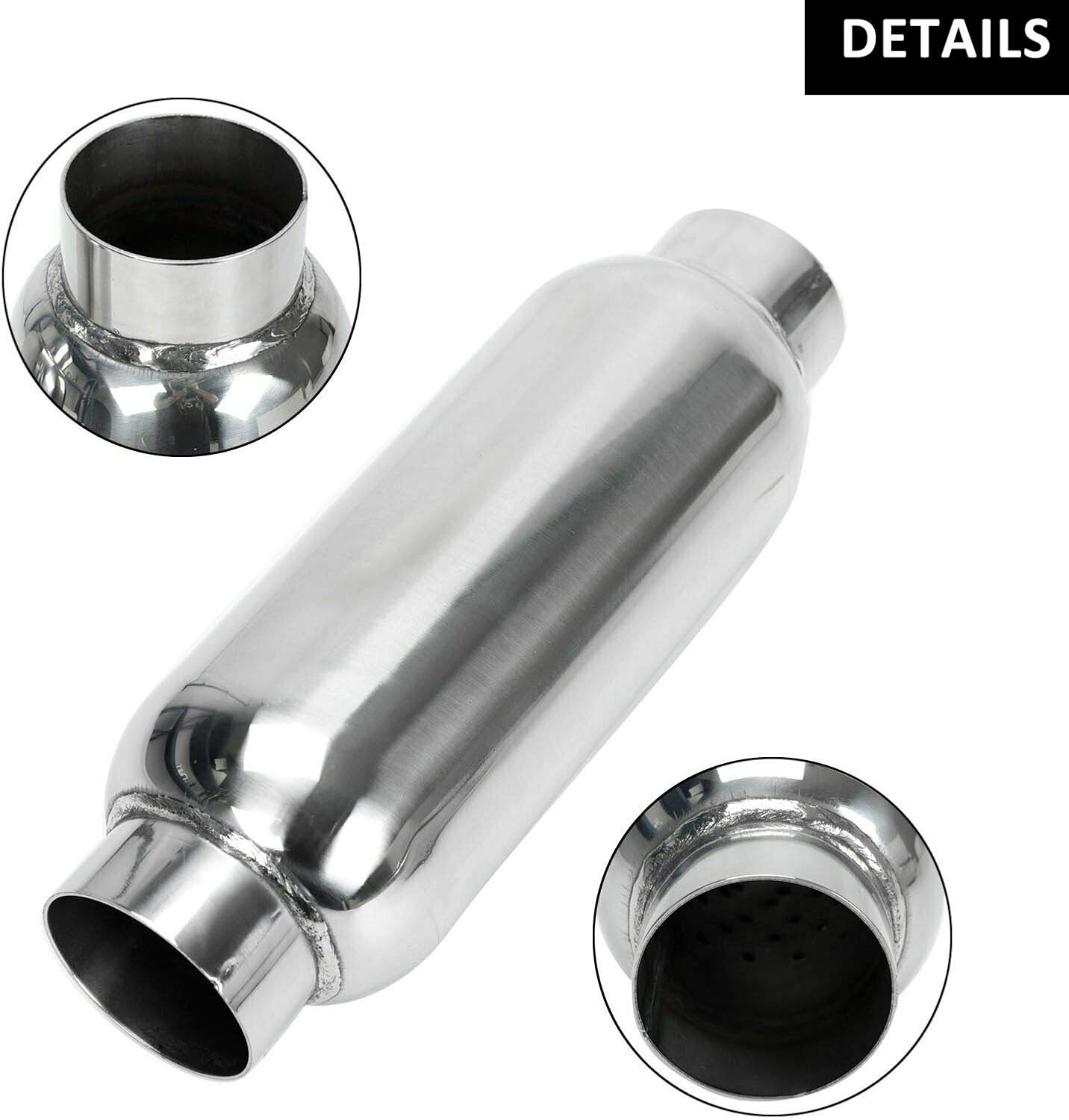 2.5 Inch Inlet 2.5 Inch Outlet Muffler, Pair of Universal Stainless Steel Weld-on Exhaust Muffler/Resonator Deep Sound for Cars, 12" Overall Length