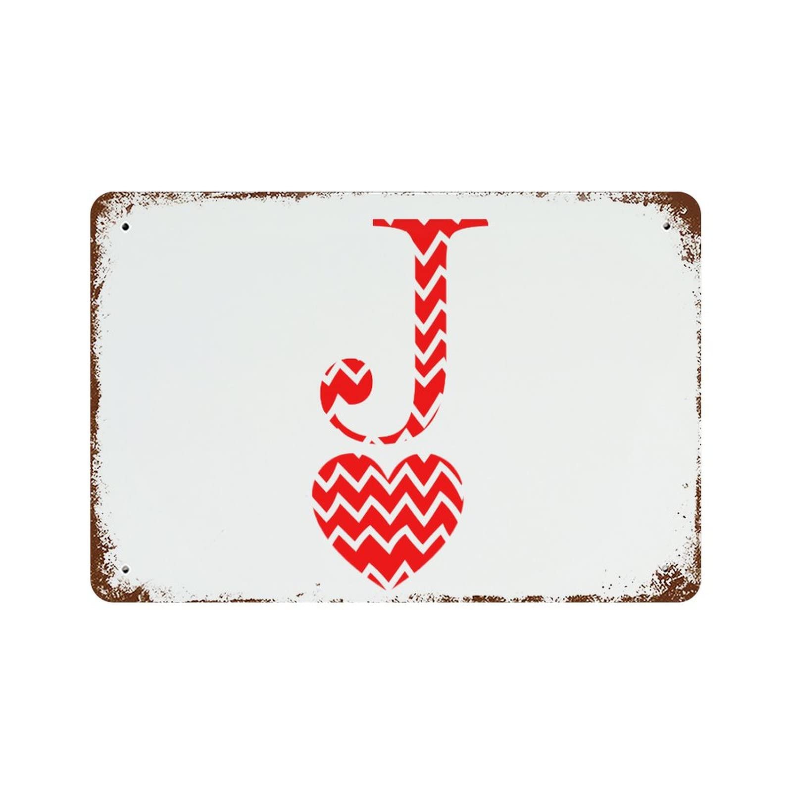 Panneau Saint-Valentin Lettre J vintage en métal rétro déco café et cuisine 30x46 cm