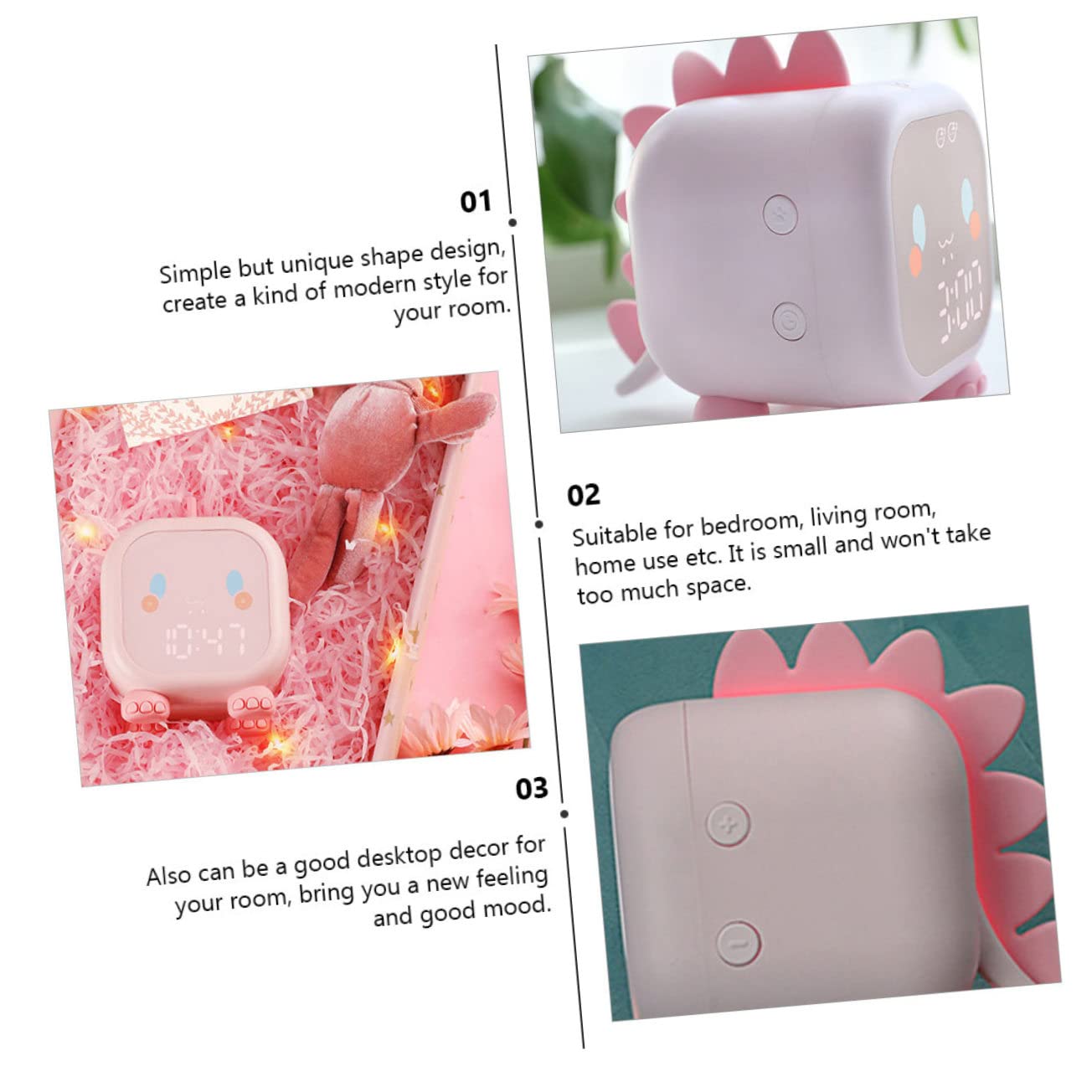 Ciieeo Kinderwecker mit LED Nachtlicht USB Schlafgeräuschen und Nickerchen Timer Rosa aus Abs und Silikon für Schlafzimmer
