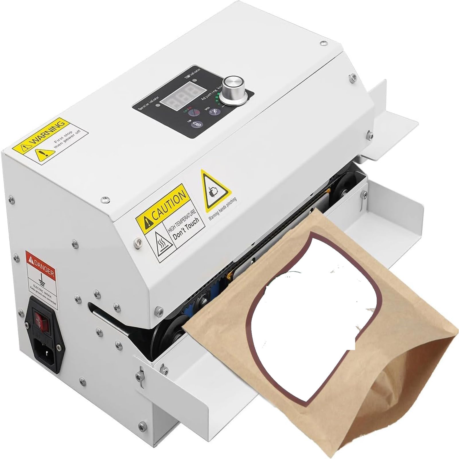 Sellador térmico comercial, máquina automática de sellado continuo de bolsas de calor, temperatura y velocidad ajustables, bolsa horizontal resistente
