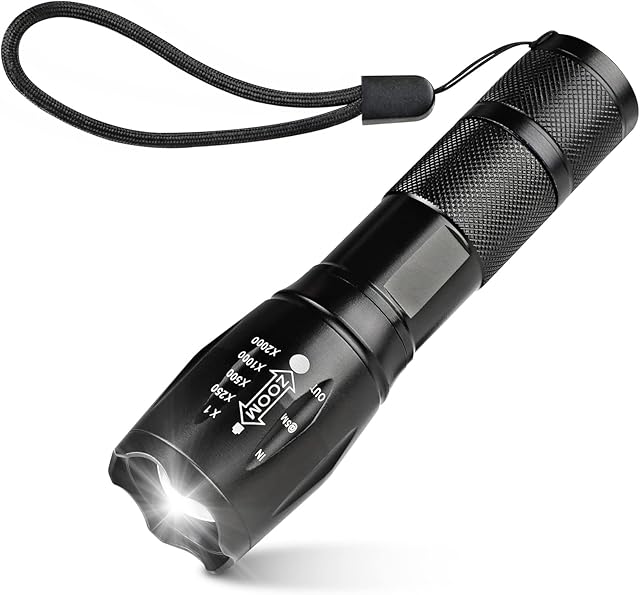 Unicozin LED Torch 1 Pack, 2000LM LED Flashlight Adjustable, 5 Modes Focus Zoomable, 3 x AAA Batteries Included, Waterproof Powerful Pocket Torch for Camping, Hiking, Walking, Outdoor, Emergency