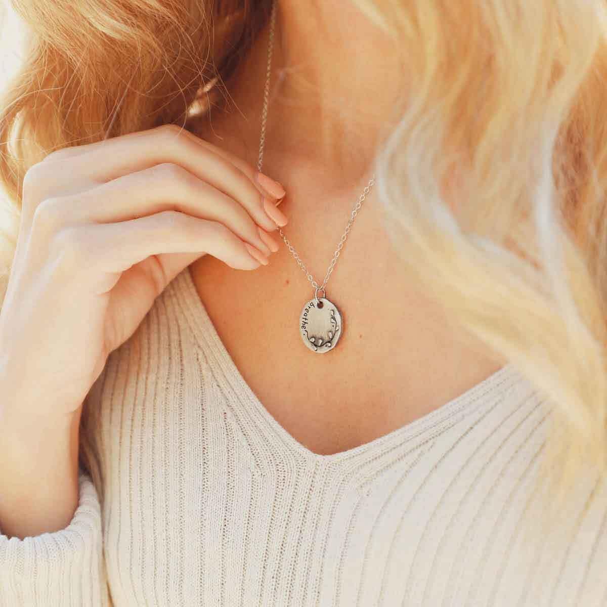 LISA LEONARD DESIGNS Pendant Necklace Breathe Charm (Pewter Handcrafted Pendant Engraved Embossed Leaf Vines Word Pendant Jewelry - Image 9