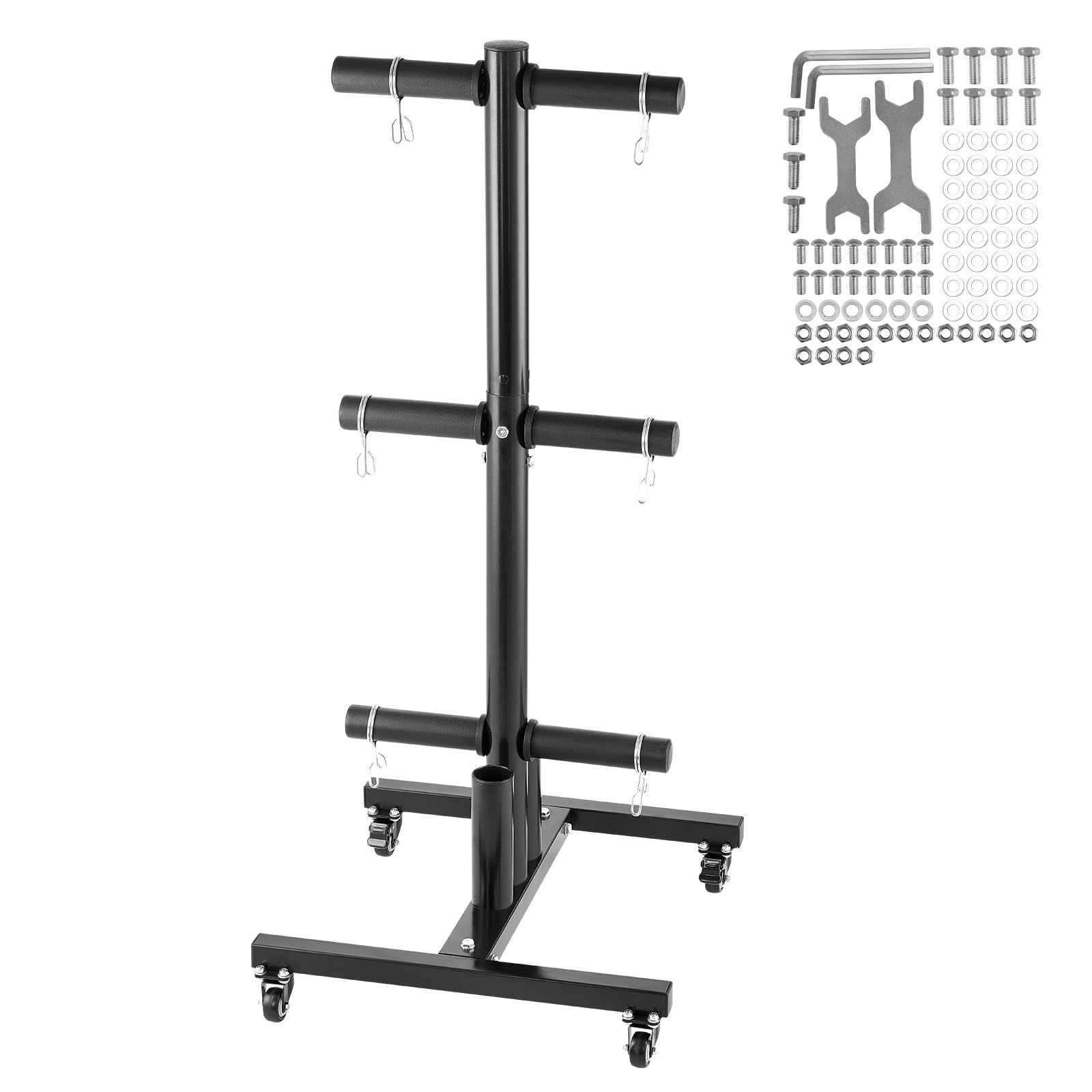 VEVOR Supporto per Dischi Pesi da 50,8 mm Supporto per Dischi Pesi Verticale Standard con Ruote, Porta Pesi con Capacità di Carico 454 kg Supporto per Rastrelliera per Bilancieri per Palestra in Casa