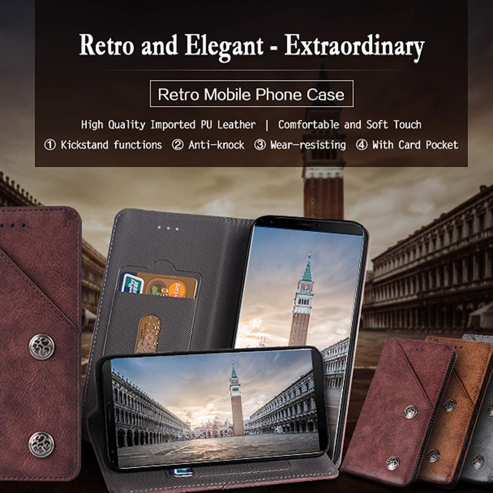 TienJueShi Nero in Vera Pelle Stand Portafoglio Cover per Doro 8050 5.7 inch Premium Caso TPU Silicone Case Copertina Custodia TPU Silicone Protettiva