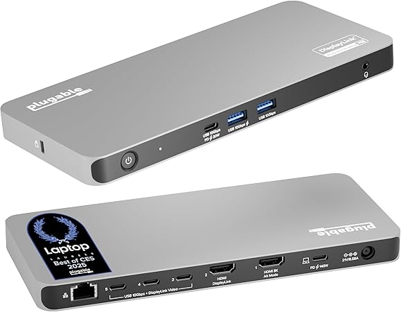 Amazon.com: Plugable USB C Docking Station 5 Monitors, 140W DisplayLink ...