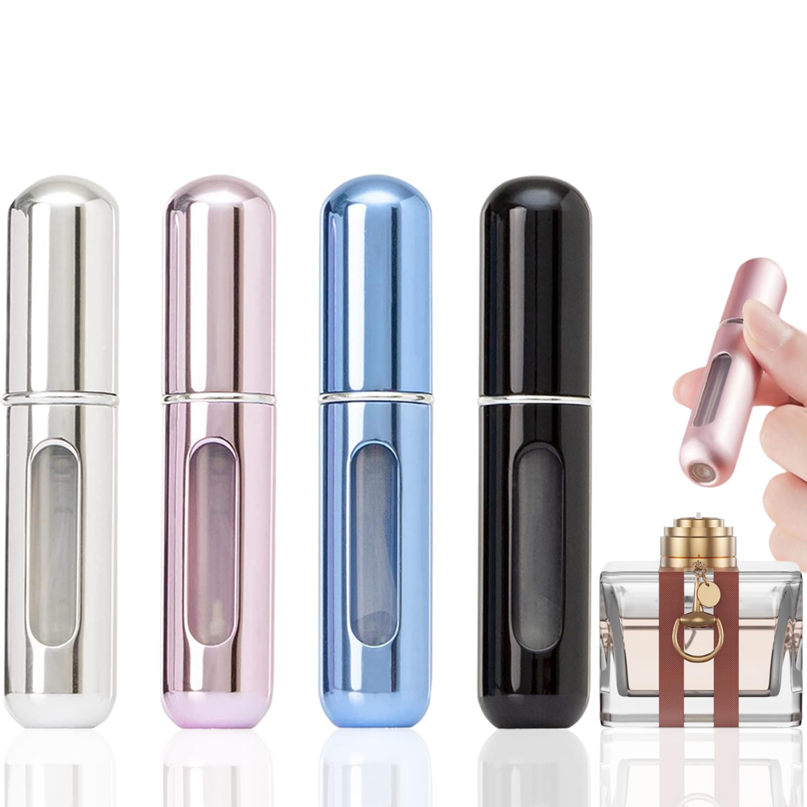 Portable Mini Refillable Perfume Atomizer Bottle, Travel Size Refillable Perfume Refill Bottle - Perfume Atomizer Refillables, Scent Pump Case, Small Perfume Spray Bottle 4 Pcs Pack of 5 ml