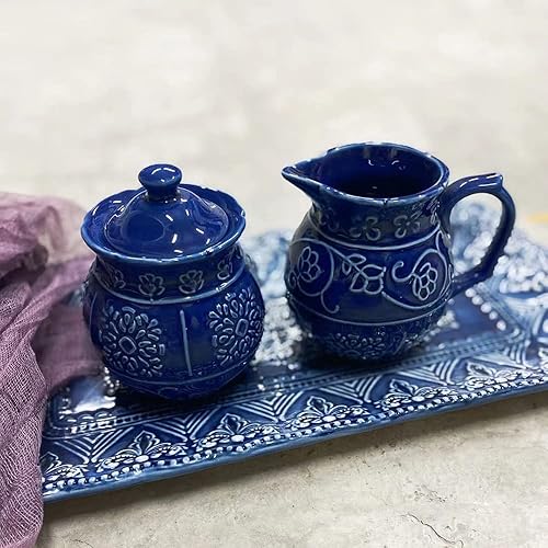 Miniatura 7 de CHOOLD Elegante juego de azúcar y crema de cerámica con diseño de flores, con tapa, cuchara y crema, juego de servir de café, regalo de boda, 7.5