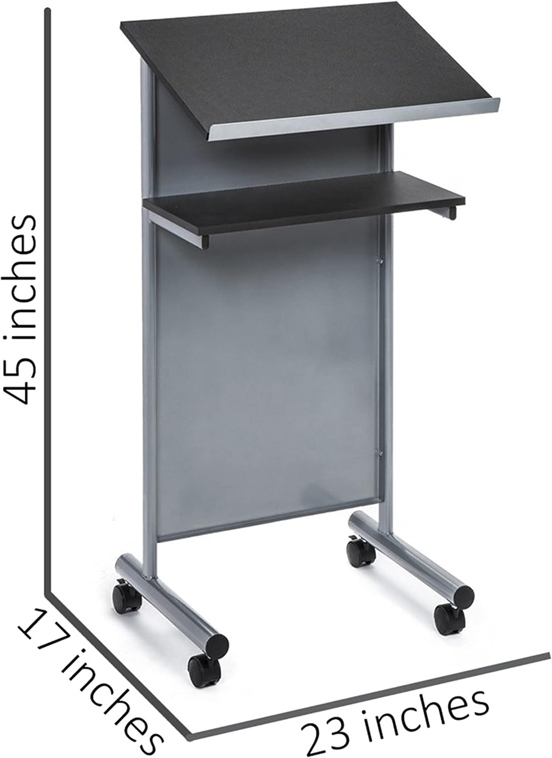 Audio-Visual Direct Wheeled Lectern - Standing Desk with Storage Shelf - Silver/Black - Ideal for Presentations and Laptop Use : Office Products