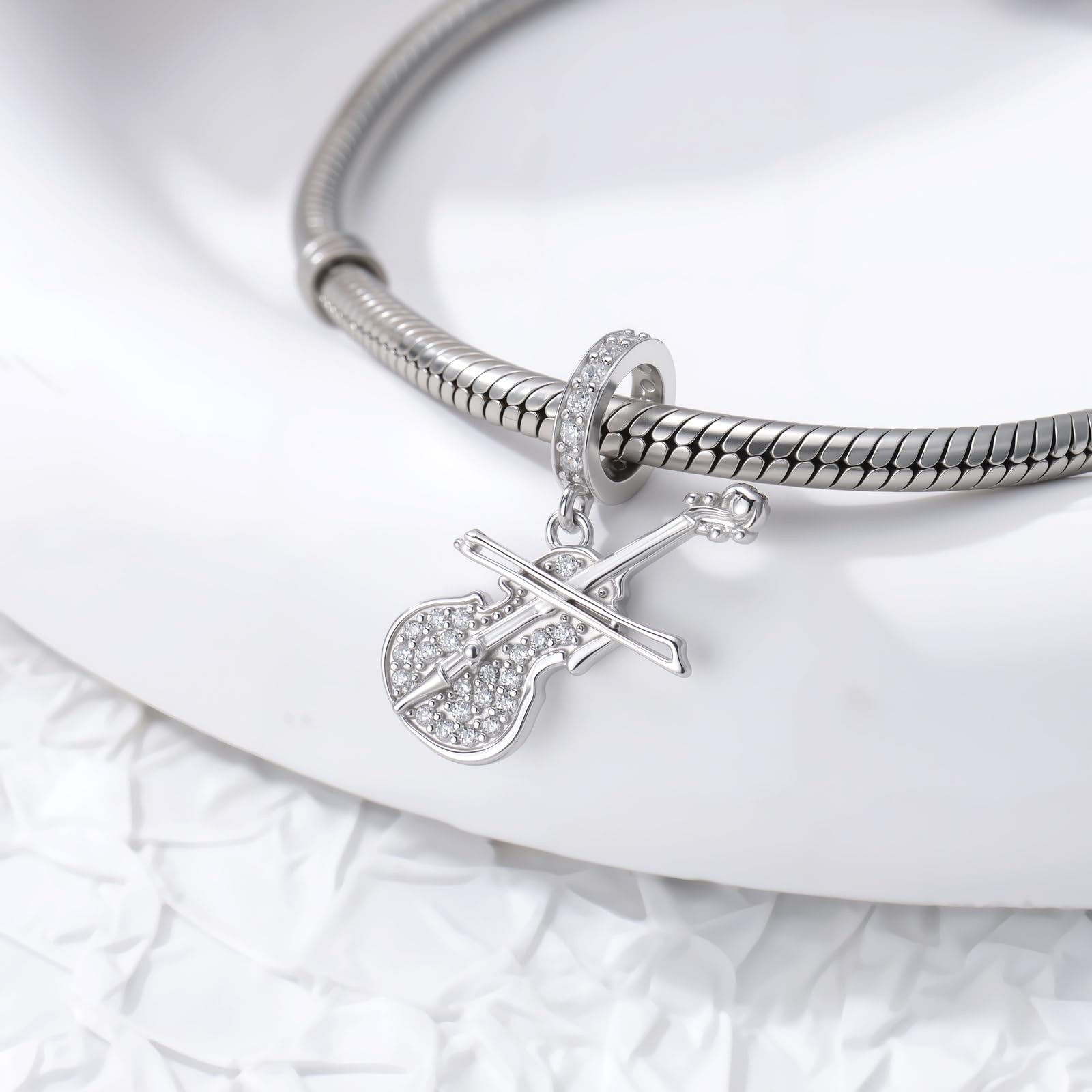 PROESS Pulseras de violonchelo Charms de plata de ley 925 Cello Bead Collar Pulsera Música Joyas Regalos para Mujer Niña Celeber