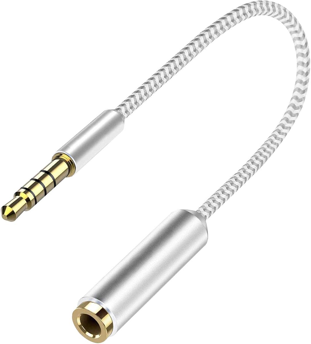 Gold Plated 3.5mm TRRS Male to Female Audio Adapter for Mobile Credit Card Reader, Square, Headphones, Audio Aux, 6 Inch (White)