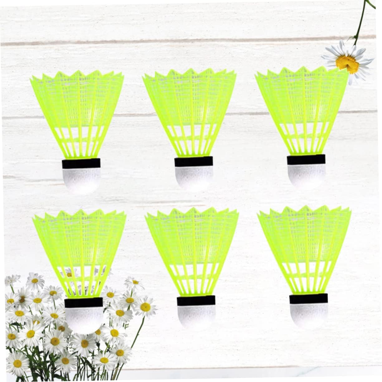Badminton Shuttlecocks 6Pcs Nylon Birdies with Rounded Cork Tip | Light Green Color, Sturdy Sturdy Structure, for School Training and Fitness Sports Activities