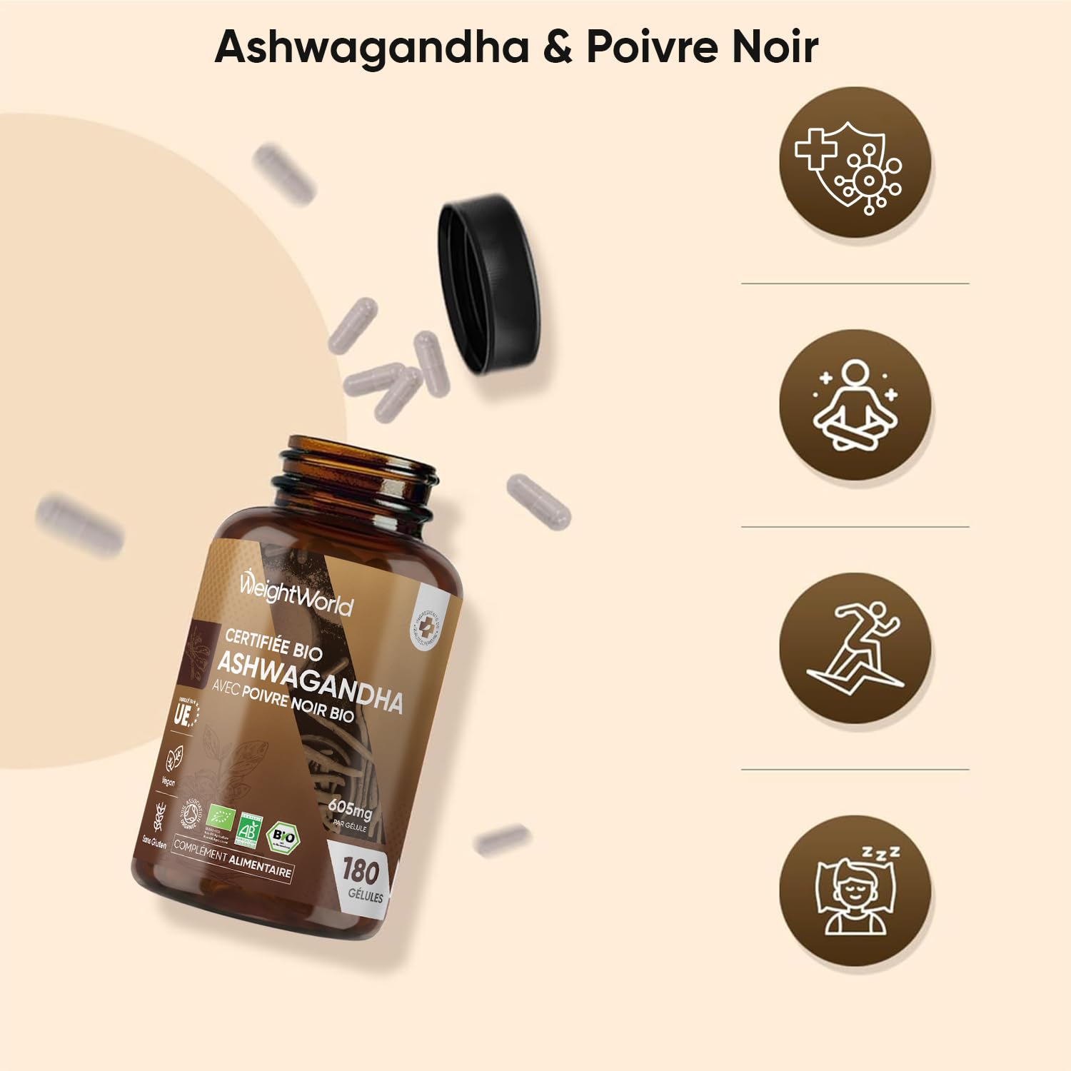 Duo - Ashwagandha Bio Gélules & Lions Mane Champignon 365 Micro-Comprimés