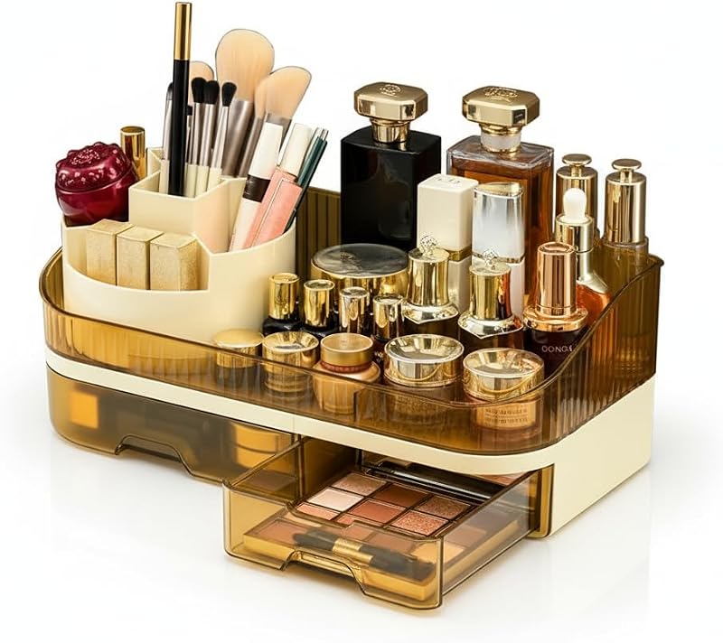 Organizador de maquiagem de bancada Tidyladyo com duas gavetas