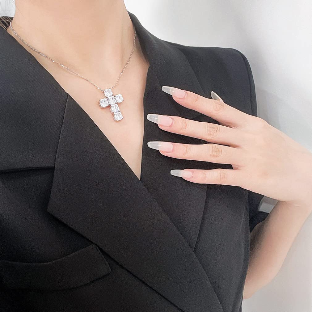 Collares con Colgante de Piedras Preciosas de moissanita con Cruz de Corte de Plata de Ley 925, joyería para Mujer