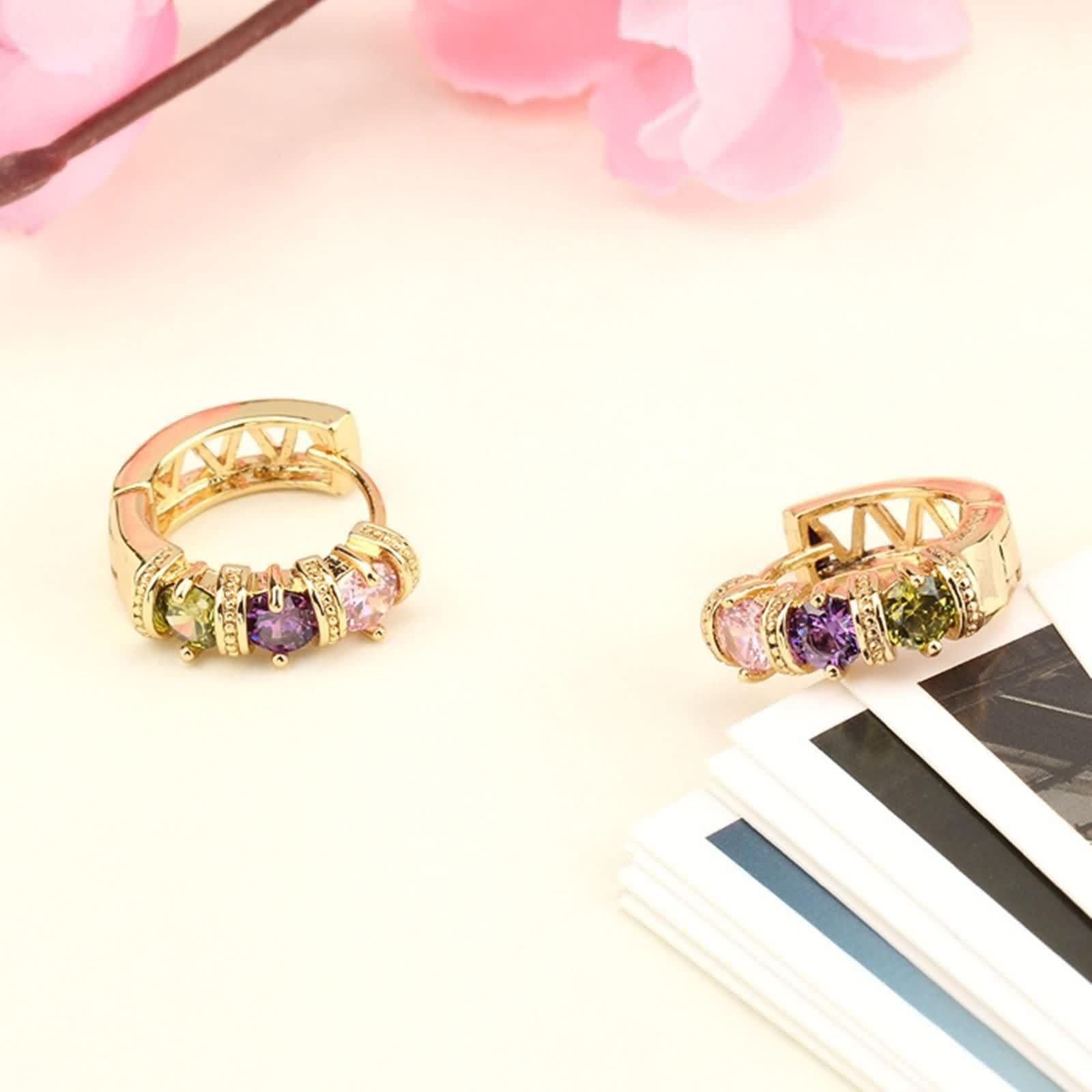 KnSam Pendientes de aro de oro de 18 quilates para mujer, con amatista, cristal rosa, granate, multicolor, Au 750, joyas auténticas, doradas
