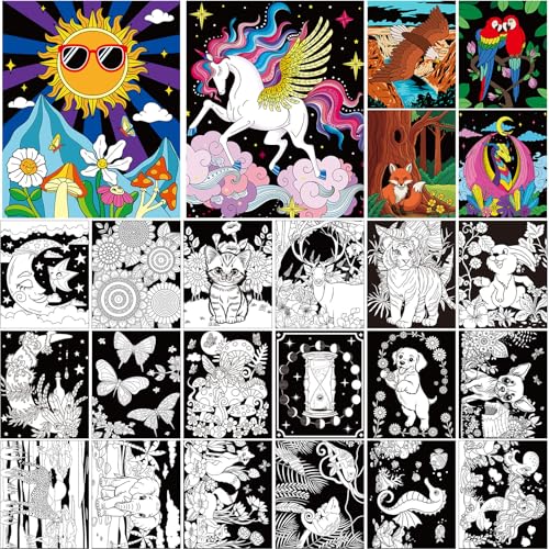 Zhanmai 24 Pack Velvet Coloring Posters Fantasy Fuzzy Velvet Coloring Posters Crafts for Kids Color Your Own Poster Bulk for Holiday School Party Home Activities