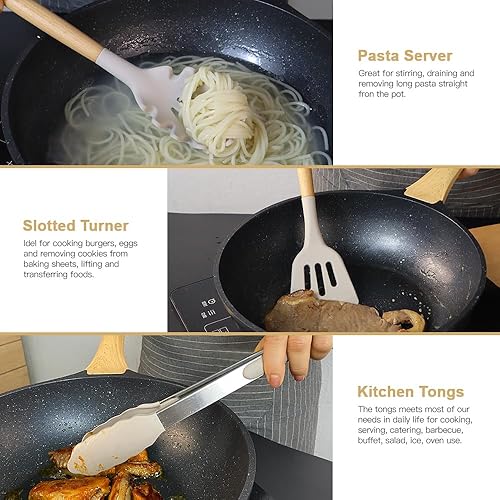 Miniatura 6 de Juego de utensilios de cocina de cocina, 39 piezas antiadherentes de silicona, juego de espátulas con soporte, mango de madera de silicona para