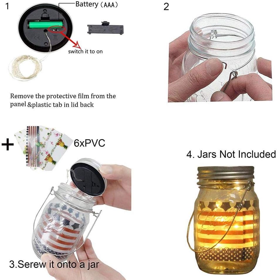 YJFWAL Updated Solar Mason jar Lights, 8 Pack 30 Led Waterproof Fairy Firefly jar Lights, with 8 Hangers(NO Jars) for Regular Mouth Jars, Patio Yard Garden Wedding DIY Decor, Summer Gifts(Warm White)