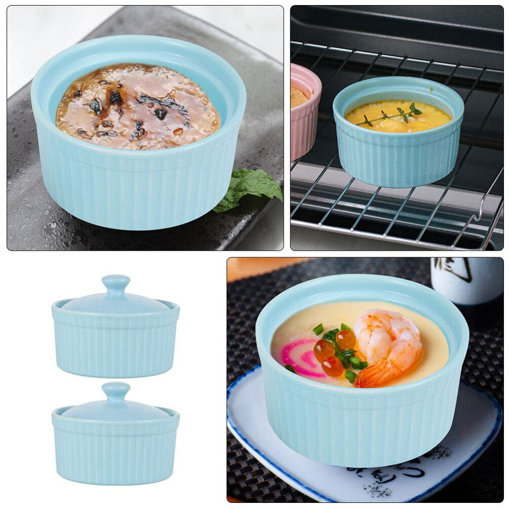2 pièces ramequins en Porcelaine Plats à soufflé Tasses de Cuisson Bols à Dessert en céramique Bols à Pudding Bol de Nourriture pour crème brûlée crème glacée Trempette sauces Tasse