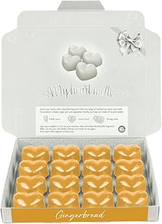 Gingerbread Wax Melts: 16 x 5g PCS Heart Shaped Scented Wax Melts in a Presentation Gift Box, Vegan & Pet Friendly, Cruelty Free, Candle Alternative