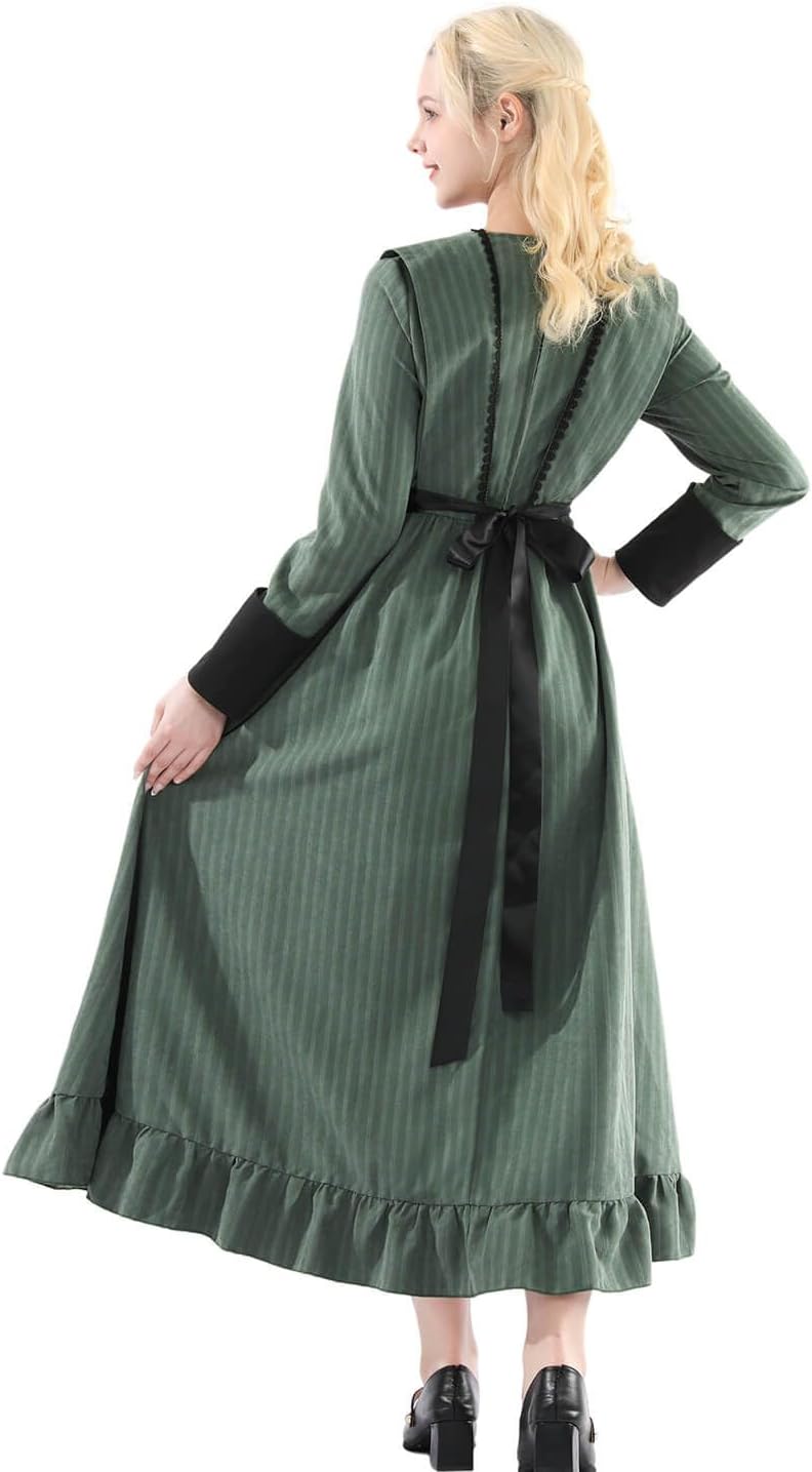 Nuoqi Victorian Dress for Women Long Sleeve Renaissance Dress Historical Medieval Costume - Image 3