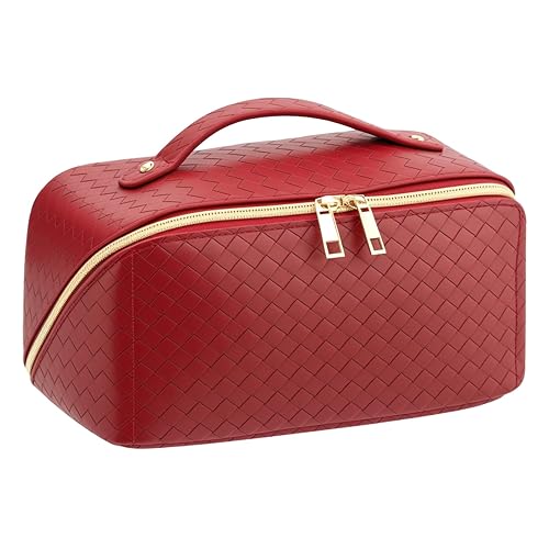 Miniatura 8 de Bolsa de cosméticos de viaje de gran capacidad, bolsa de aseo personal, bolsa de maquillaje portátil para mujer, se abre plana para un fácil acceso,