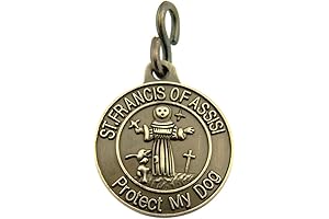 Pewter Saint Francis of Assisi Protect My Dog Collar Medal