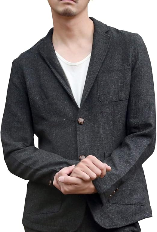 Amazon エン Enn メンズ ウール ツイード ヘリンボーン テーラード ジャケット チャコールヘリンボーン 2 L コート ジャケット 通販