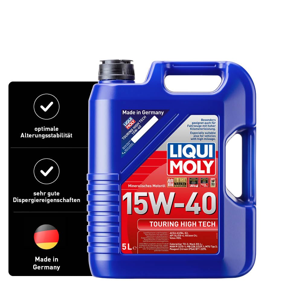 LIQUI MOLY Touring High Tech 15W-40 | 5 L | mineralisches Motoröl | Art.-Nr.: 1096, farblos