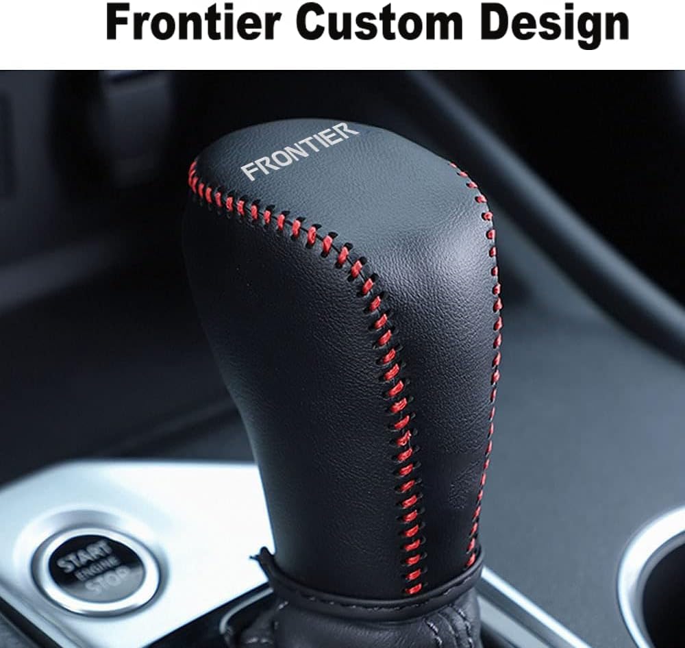 XITER For Genuine Leather Gear Shift Knob Cover Car Protect Accessories Case For Nissan Frontier 2022 2023 2024 2025 2026 (Black Stitches)