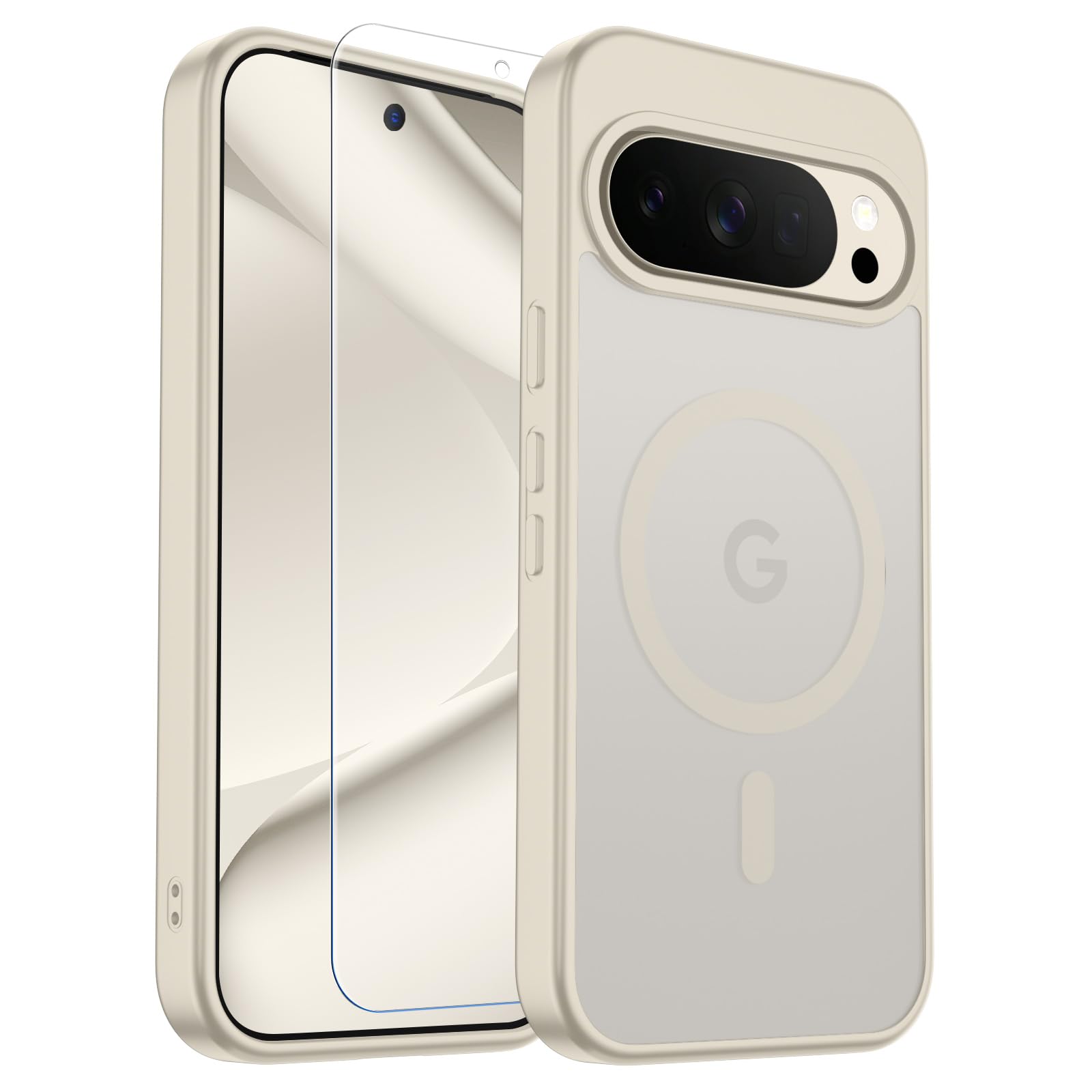 SUPFINE Magnetic for Google Pixel 10 Pro Case/Pixel 10 Case with Screen Protector, (Built-in Magnets) ((Military Grade Drop Protection) Slim Translucent Shockproof Phone Case,Stone