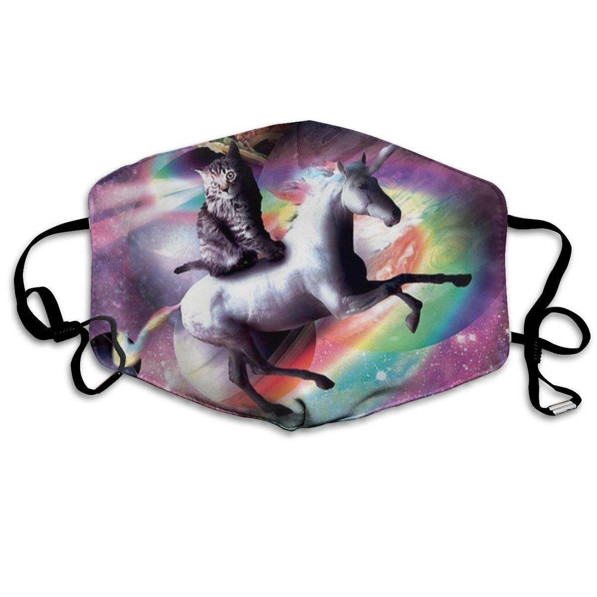 NiYoung Unisex Adjustable Anti Dust Face Cover, Laser Space Cat Riding Rainbow Unicorn Mouth MAS-KS Cover for Cycling Camping Travel