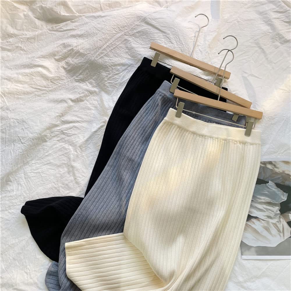 Gonna Donna,Gonna Longuette da Donna Nera Gonna Dritta con Spacco Plissettato Elastico A Vita Alta Semplice Sottile A-Line Increspato Elegante Autunno Inverno Gonne Lunghe per Ragazze Signore,M