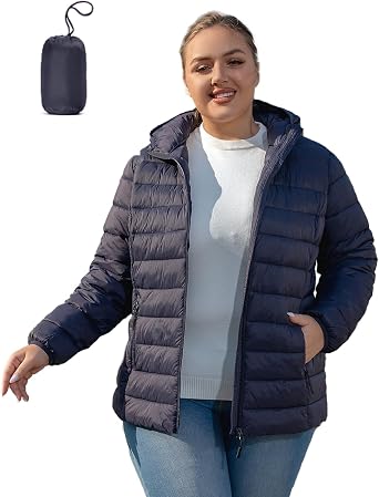 Plus Size Puffer Jacket for Women 1X-7X Water-Resistant Packable Winter Coat Lightweight Puffer Coat