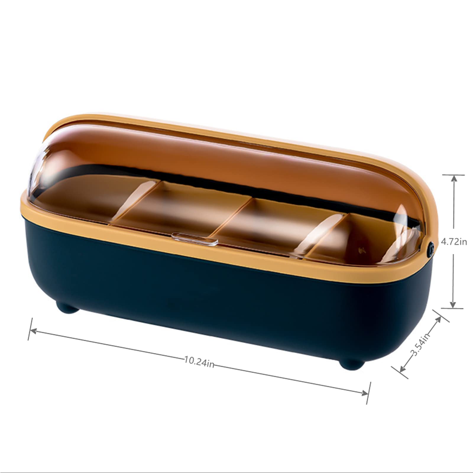 XINGWANG Transparent Seasoning Box, 4 Compartment Seasoning Box with Spoon and Lid-Storage Container for Seasoning Salt, Sugar, Chicken Essence and Other Spices (Blue)