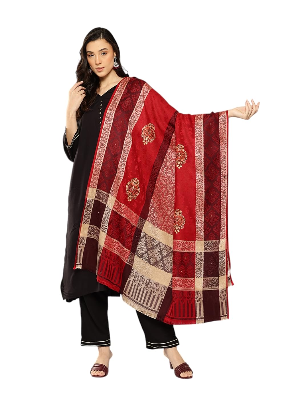 aarika Womens Winter Wear Black Colour Floral Woolen Shawl-picture-42