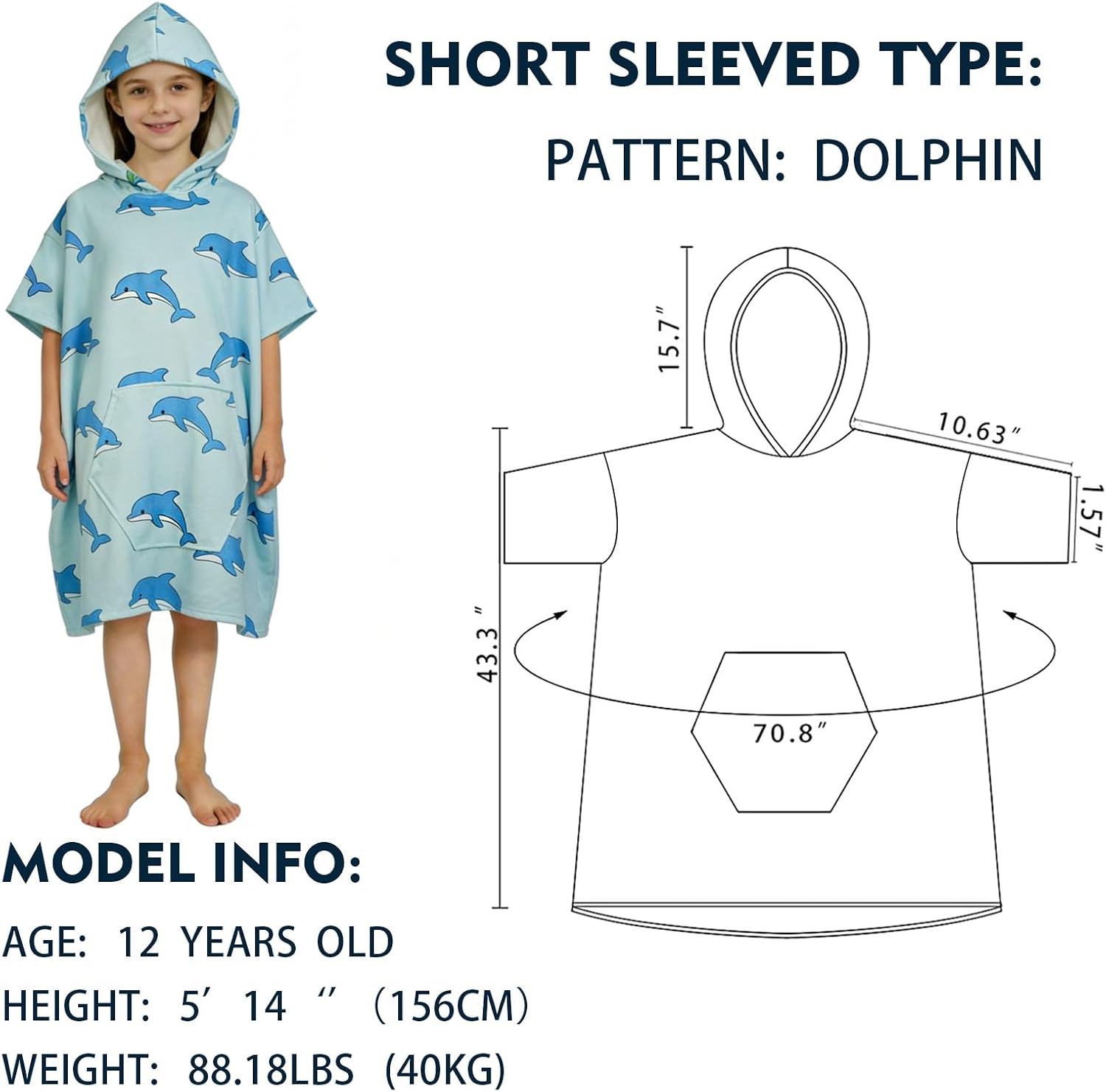 Kids Hooded Poncho Towels, Wearable, Absorbent Hooded Beach Towel for Girls and Boys Girls 7-14 Years Cartoon- Themed Wearable Towel Perfect for Kids At The Bath, Beach