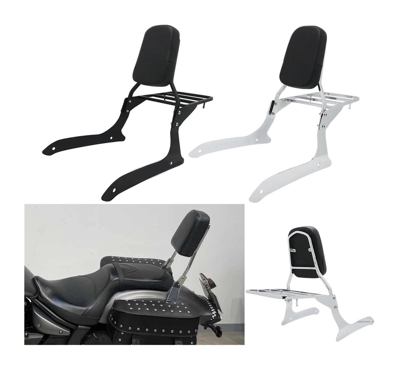 Trasero para Motocicleta para Yamaha XVS 1300 XVS1300 A para Medianoche para VStar 2007-2015 Respaldo Rejilla Trasera Pasajero Portaequipajes Portaequipajes Moto(Cromo)