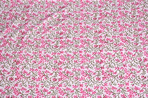 Image of Floral Printed Cotton Cloth Materiel Natural Fabric Running Jaipuri Hand Block Printed Women Dress Material Kurtis Natural 44 inch Inches Width Pink (2 Meter)